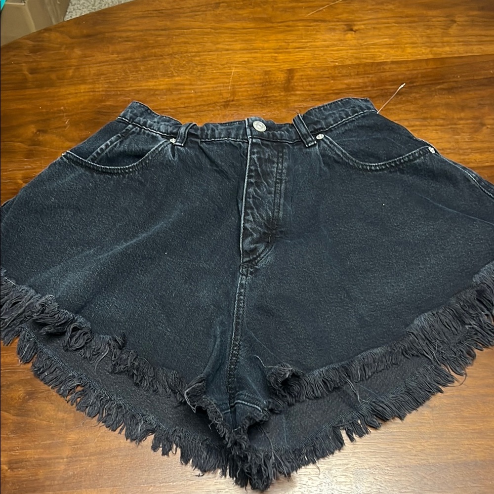 Free People-Black Denim Frayed Hem Women's Shorts- New